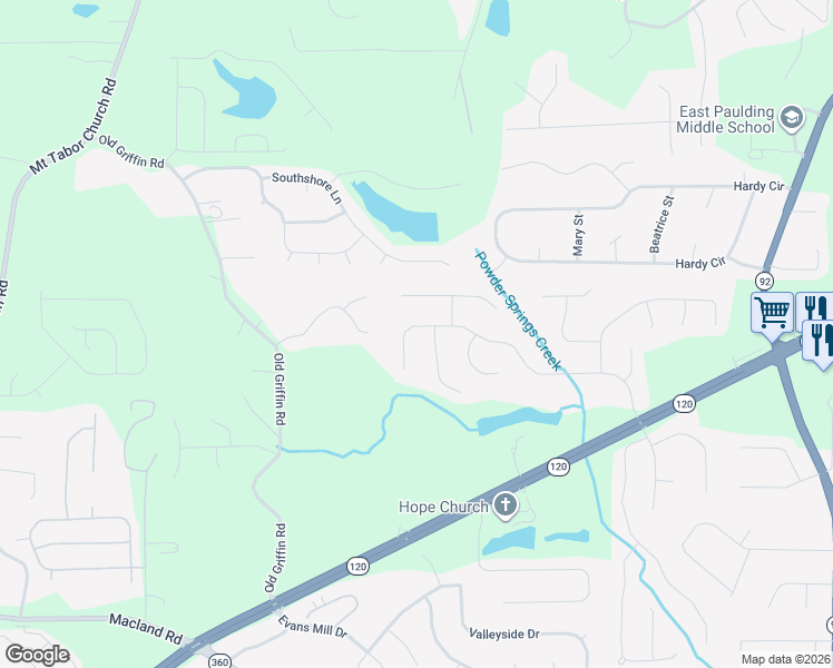 map of restaurants, bars, coffee shops, grocery stores, and more near 645 Hunters Trace in Dallas