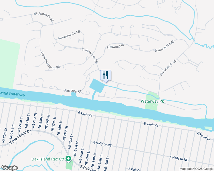 map of restaurants, bars, coffee shops, grocery stores, and more near 2571 Saint James Drive Southeast in Saint James
