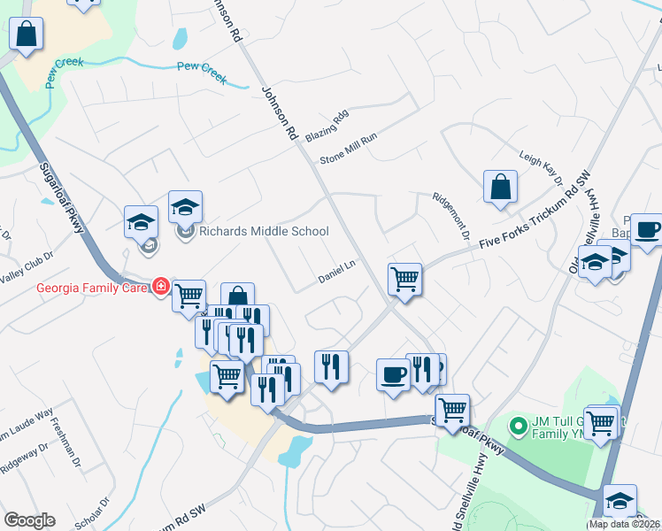 map of restaurants, bars, coffee shops, grocery stores, and more near 393 Agnes Court in Lawrenceville