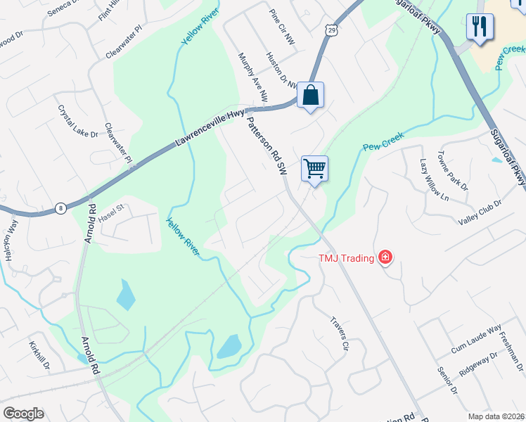 map of restaurants, bars, coffee shops, grocery stores, and more near 1868 Patterson Court in Lawrenceville