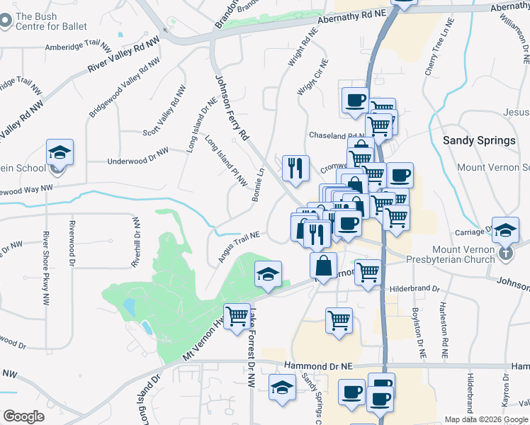 map of restaurants, bars, coffee shops, grocery stores, and more near 6286 Ferry Drive Northeast in Atlanta