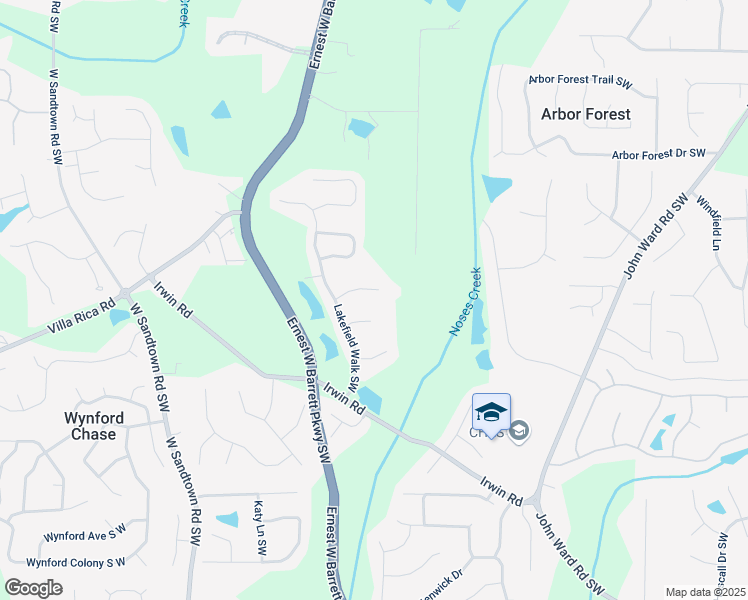 map of restaurants, bars, coffee shops, grocery stores, and more near 2659 Lakefield Pass Southwest in Marietta