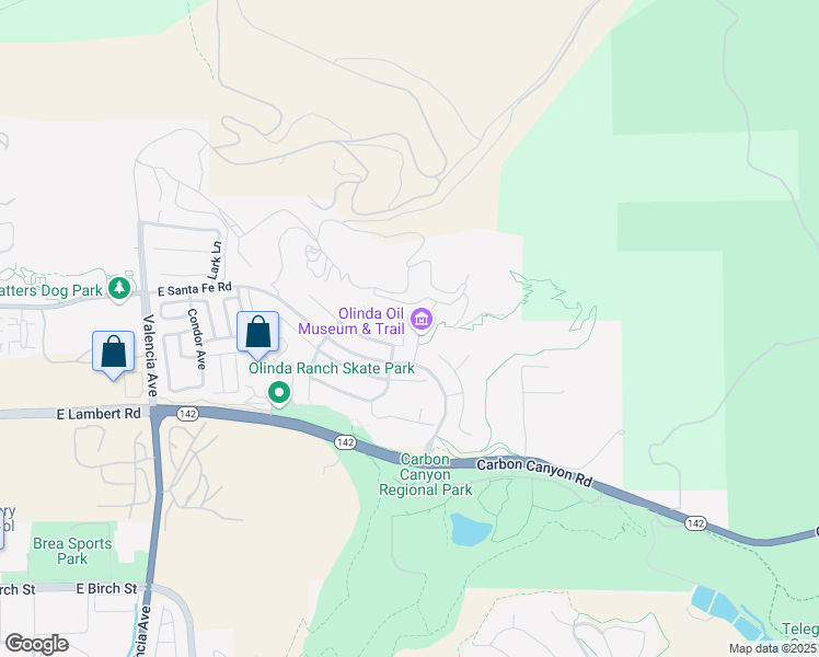 map of restaurants, bars, coffee shops, grocery stores, and more near 540 Boxcar Lane in Brea