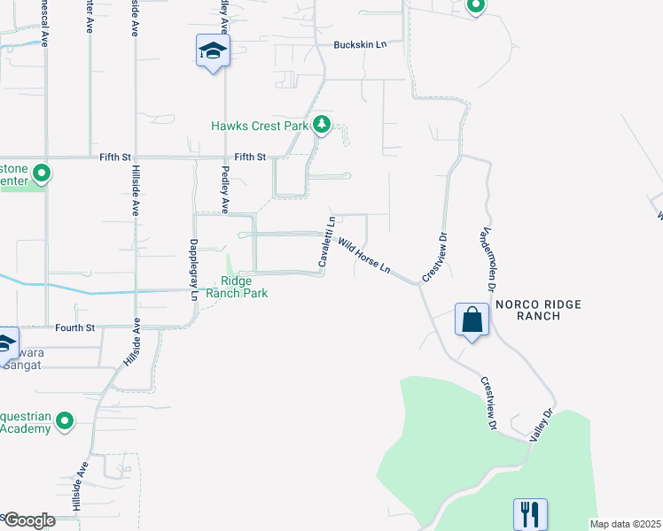 map of restaurants, bars, coffee shops, grocery stores, and more near 3081 Cavaletti Lane in Norco