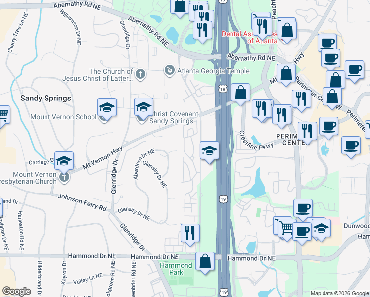 map of restaurants, bars, coffee shops, grocery stores, and more near 435 The North Chace in Atlanta