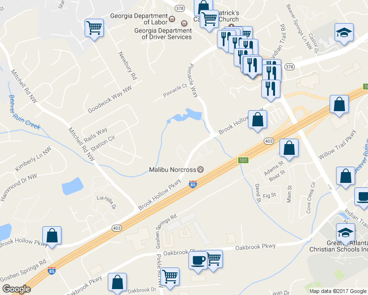 map of restaurants, bars, coffee shops, grocery stores, and more near 2261 Ferentz Trace in Norcross