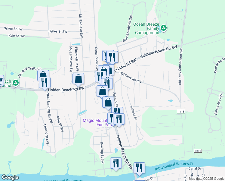 map of restaurants, bars, coffee shops, grocery stores, and more near 2921 Fulford Avenue Southwest in Brunswick County