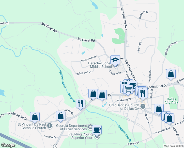 map of restaurants, bars, coffee shops, grocery stores, and more near 307 Wildwood Drive in Dallas