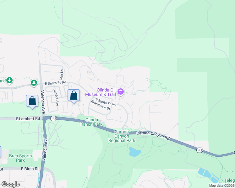 map of restaurants, bars, coffee shops, grocery stores, and more near 4025 East Santa Fe Road in Brea