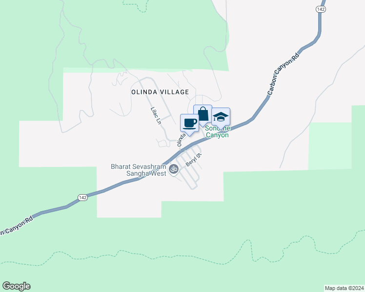 map of restaurants, bars, coffee shops, grocery stores, and more near 100 Olinda Place in Brea