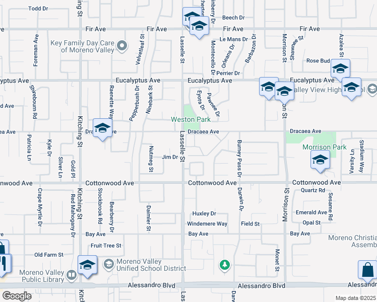 map of restaurants, bars, coffee shops, grocery stores, and more near 13326 Lasselle Street in Moreno Valley