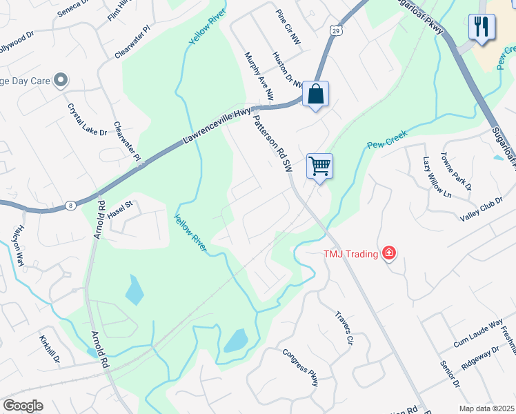 map of restaurants, bars, coffee shops, grocery stores, and more near 1903 Patterson Court in Lawrenceville