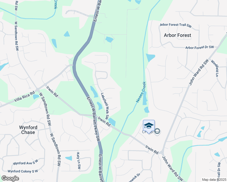 map of restaurants, bars, coffee shops, grocery stores, and more near 2659 Lakefield Pass Southwest in Marietta