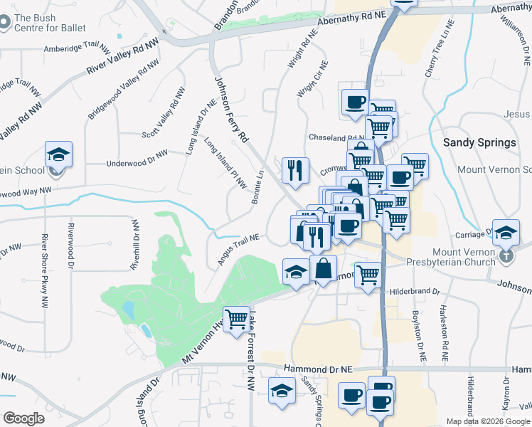 map of restaurants, bars, coffee shops, grocery stores, and more near 6286 Ferry Drive Northeast in Atlanta