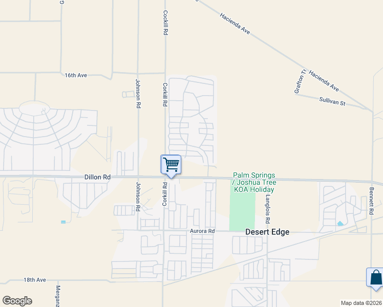 map of restaurants, bars, coffee shops, grocery stores, and more near 70200 Dillon Road in Desert Hot Springs