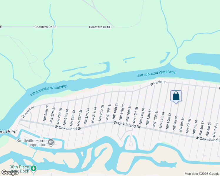 map of restaurants, bars, coffee shops, grocery stores, and more near 1808 West Yacht Drive in Oak Island