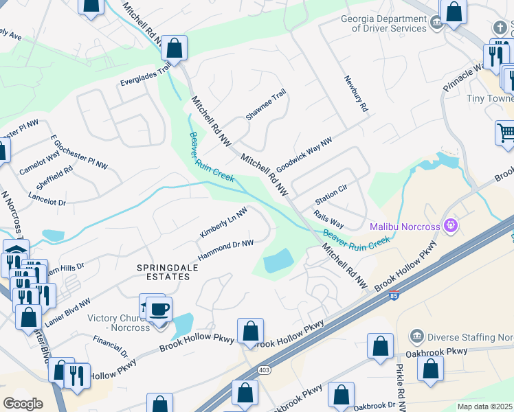map of restaurants, bars, coffee shops, grocery stores, and more near 5626 Hammond Drive Northwest in Norcross