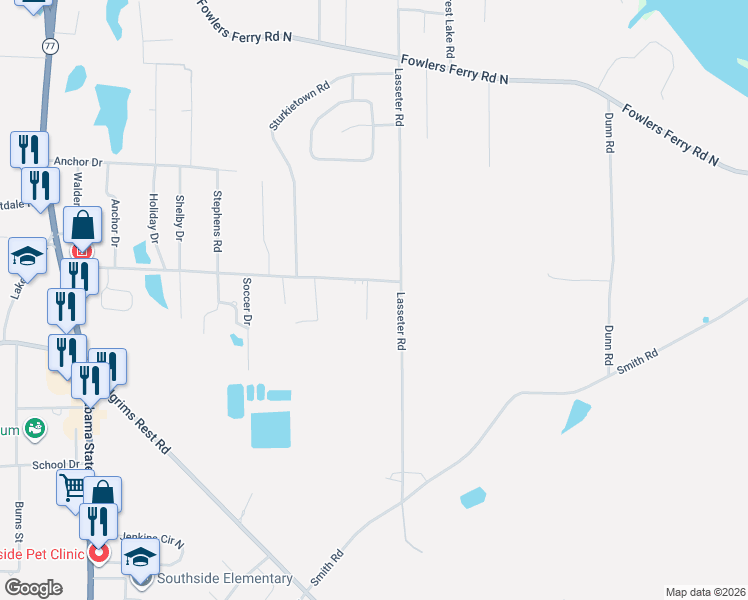 map of restaurants, bars, coffee shops, grocery stores, and more near 1795 Ben Clough Lane in Southside