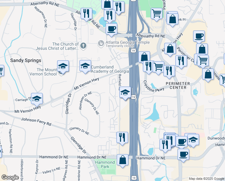 map of restaurants, bars, coffee shops, grocery stores, and more near 440 The Chace Northeast in Sandy Springs