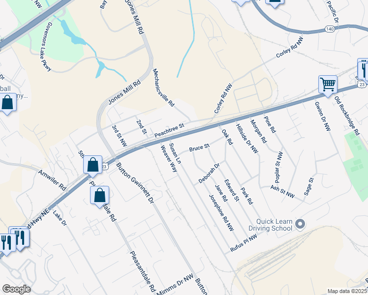 map of restaurants, bars, coffee shops, grocery stores, and more near 4464 Bruce Street in Doraville