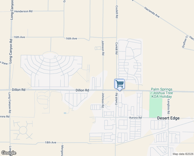 map of restaurants, bars, coffee shops, grocery stores, and more near 16315 Johnson Road in Desert Hot Springs