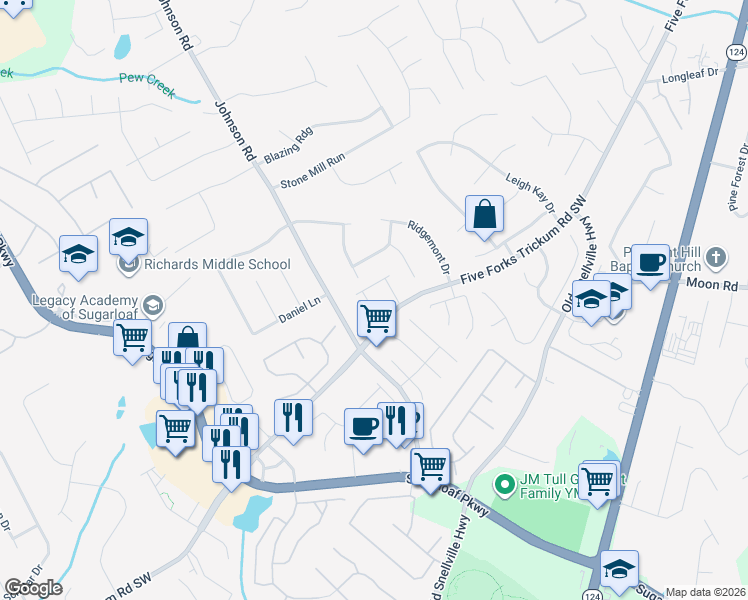 map of restaurants, bars, coffee shops, grocery stores, and more near 422 Highgate Place in Lawrenceville
