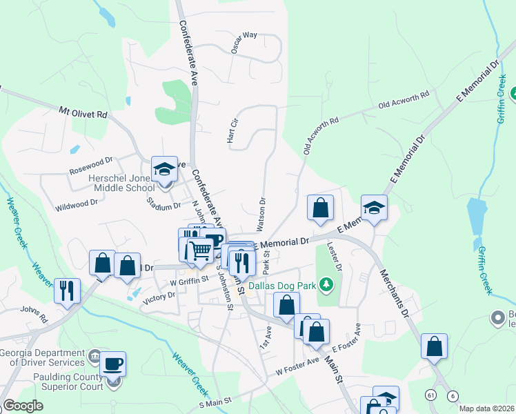 map of restaurants, bars, coffee shops, grocery stores, and more near 131 Watson Drive in Dallas
