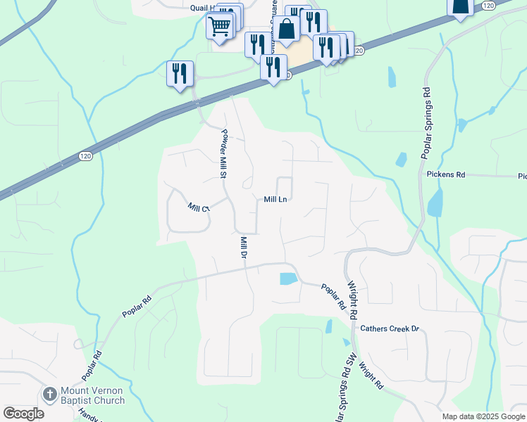 map of restaurants, bars, coffee shops, grocery stores, and more near 73 Mill Lane in Dallas