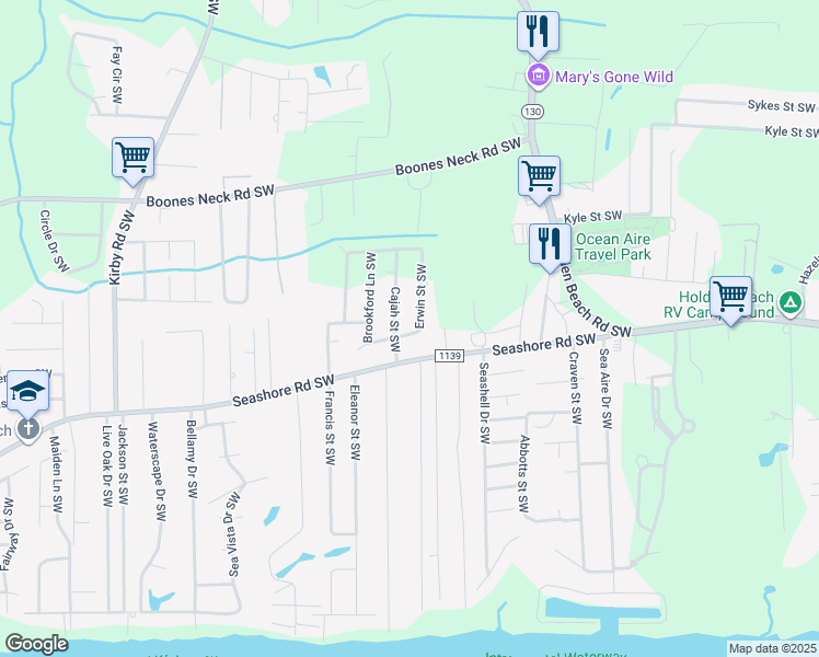 map of restaurants, bars, coffee shops, grocery stores, and more near 2566-2574 Cajah St SW in Brunswick
