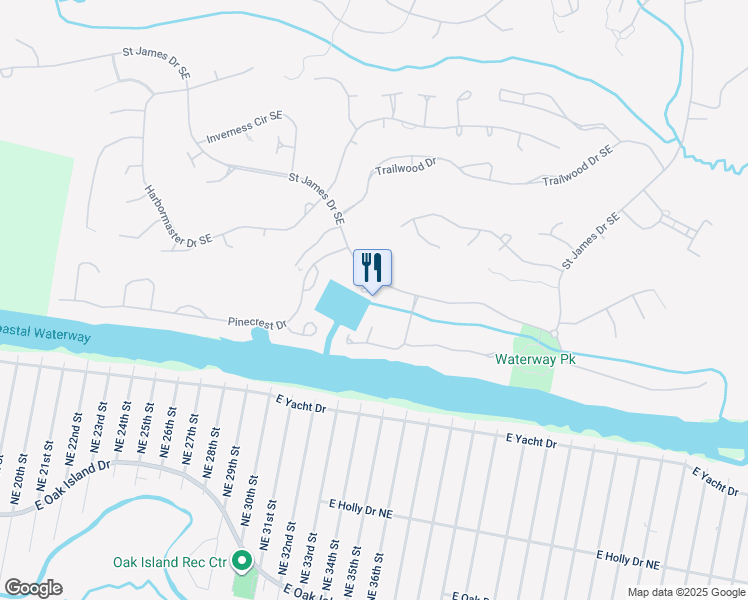 map of restaurants, bars, coffee shops, grocery stores, and more near 2571 Saint James Drive Southeast in Saint James