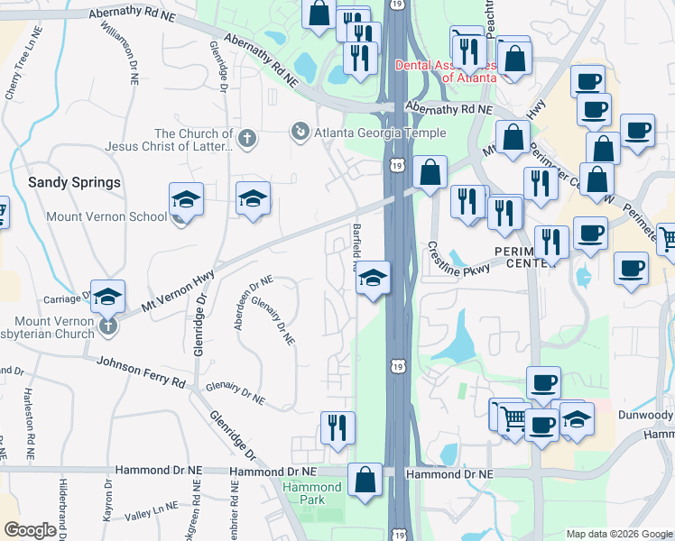 map of restaurants, bars, coffee shops, grocery stores, and more near 436 The North Chace in Atlanta