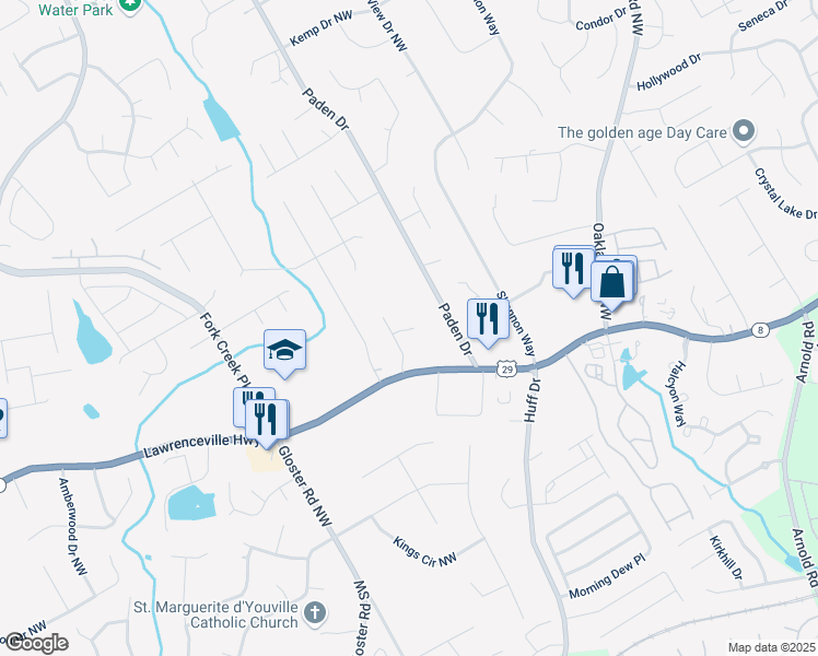 map of restaurants, bars, coffee shops, grocery stores, and more near 2491 Dublin Ct in Lawrenceville
