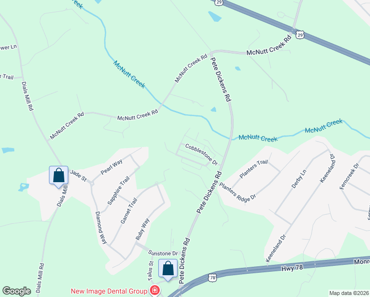 map of restaurants, bars, coffee shops, grocery stores, and more near 1121 Cobblestone Dr in Bogart