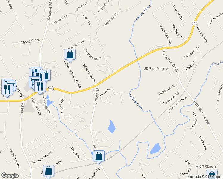 map of restaurants, bars, coffee shops, grocery stores, and more near 2090 Hasel Street in Lawrenceville