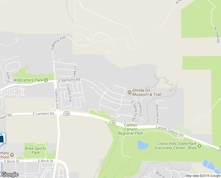 map of restaurants, bars, coffee shops, grocery stores, and more near 3909 Whistle Train Road in Brea
