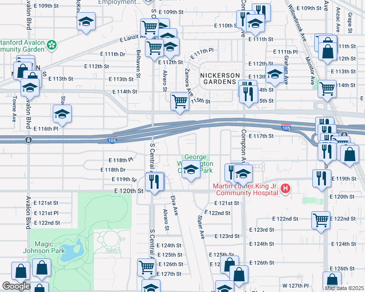 map of restaurants, bars, coffee shops, grocery stores, and more near 11727 Parmelee Avenue in Los Angeles