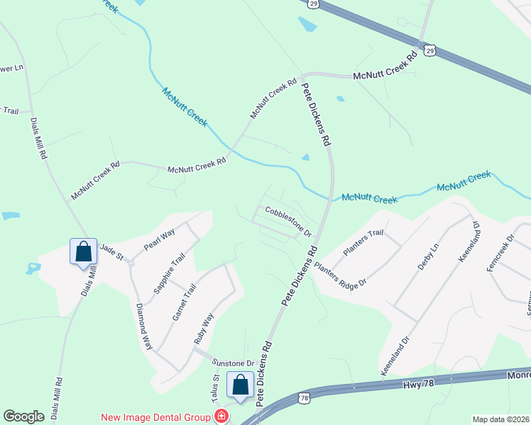 map of restaurants, bars, coffee shops, grocery stores, and more near 1121 Cobblestone Drive in Bogart