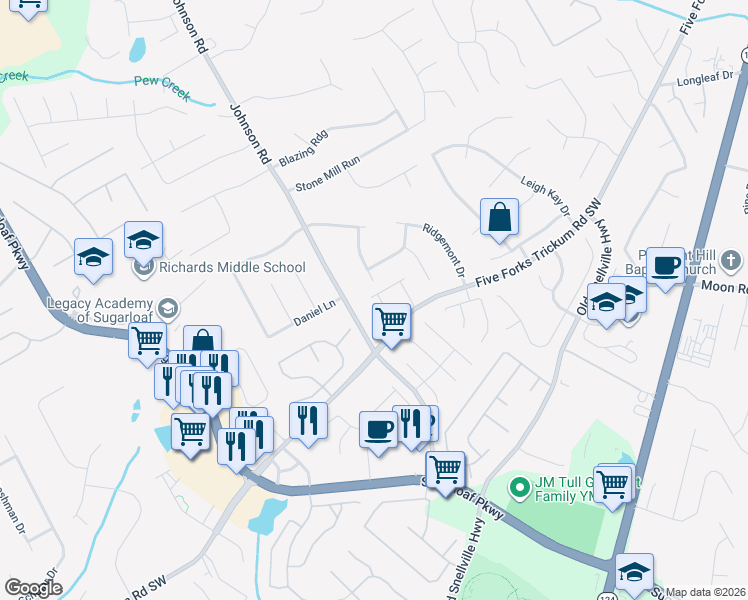 map of restaurants, bars, coffee shops, grocery stores, and more near 407 Highgate Place in Lawrenceville