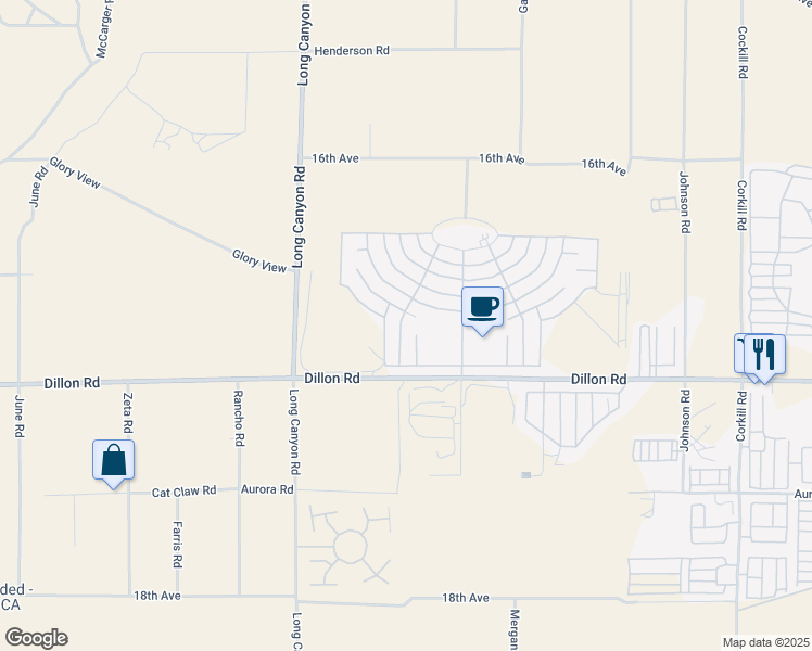 map of restaurants, bars, coffee shops, grocery stores, and more near 16740 Vista Del Sol in Desert Hot Springs