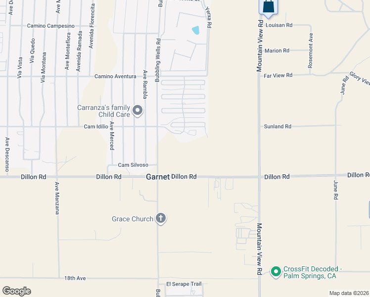 map of restaurants, bars, coffee shops, grocery stores, and more near 16400 Bubbling Wells Road in Desert Hot Springs