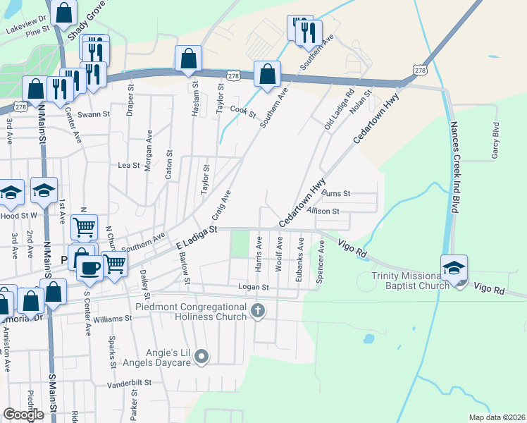 map of restaurants, bars, coffee shops, grocery stores, and more near 197 Harris Avenue in Piedmont