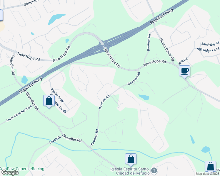 map of restaurants, bars, coffee shops, grocery stores, and more near 1172 Thomas Daniel Way in Lawrenceville