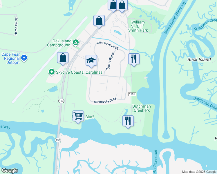 map of restaurants, bars, coffee shops, grocery stores, and more near 5126 Elton Drive Southeast in Southport
