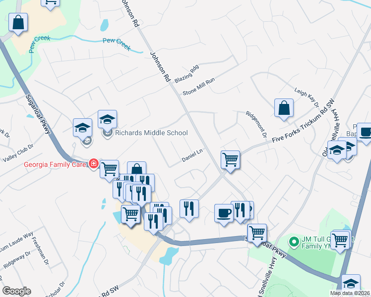 map of restaurants, bars, coffee shops, grocery stores, and more near 393 Agnes Court in Lawrenceville