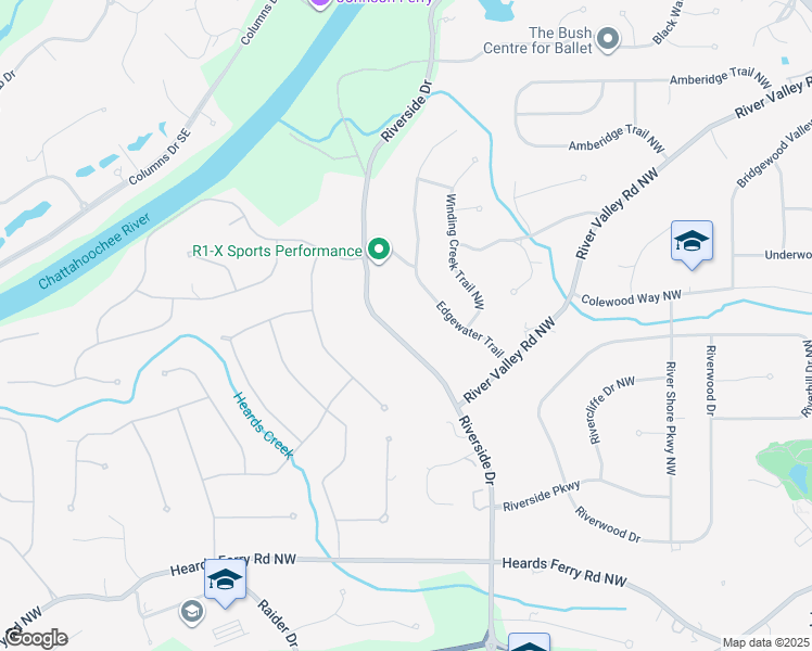 map of restaurants, bars, coffee shops, grocery stores, and more near 6285 Riverside Drive in Atlanta