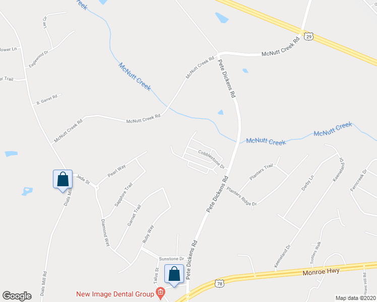 map of restaurants, bars, coffee shops, grocery stores, and more near 1131 Cobblestone Dr in Bogart