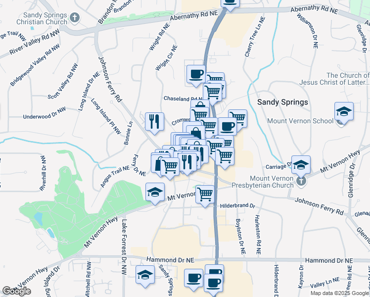 map of restaurants, bars, coffee shops, grocery stores, and more near 318 Sandy Springs Circle in Atlanta