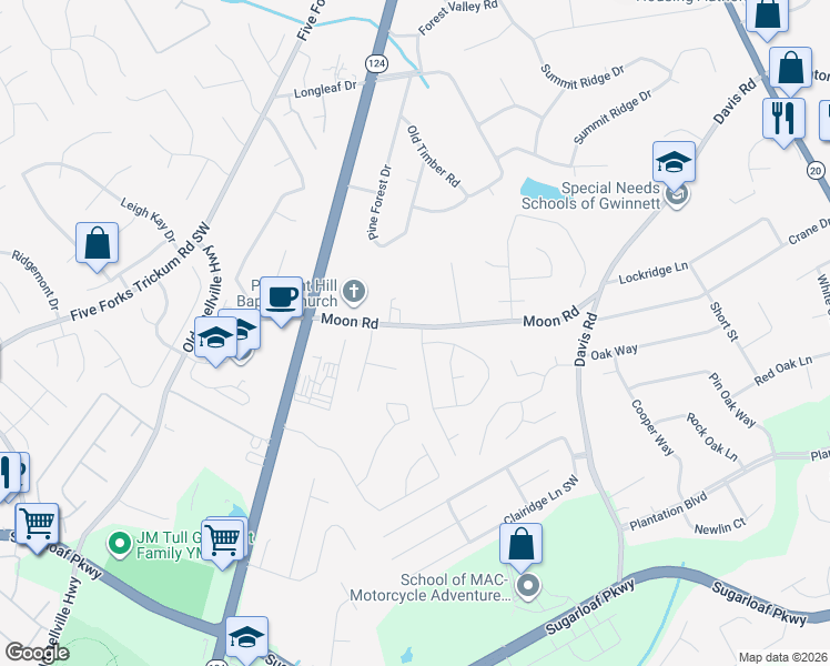 map of restaurants, bars, coffee shops, grocery stores, and more near 705 Mill Station Drive in Lawrenceville