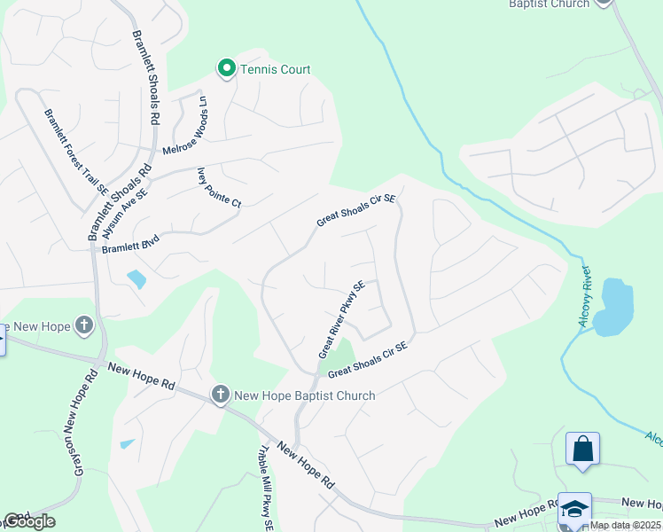map of restaurants, bars, coffee shops, grocery stores, and more near 1028 River Forest Point Southeast in Lawrenceville