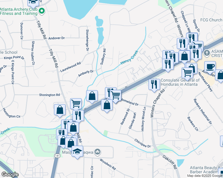 map of restaurants, bars, coffee shops, grocery stores, and more near 2715 Claridge Court in Atlanta